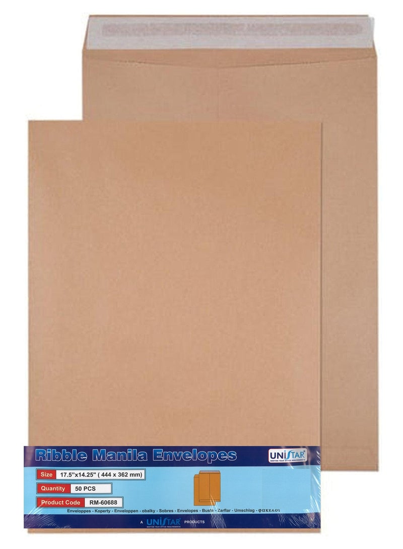 UNISTAR 50-Piece A3 Brown Peel And Seal Envelope 17.5x14.25 Inch Size 80gsm Thickness - Image 1