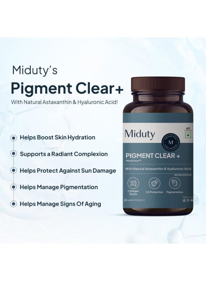 Miduty Pigment Clear+ | Oral Sunscreen - Skin Support Supplement with Longevity Vitamins, Mineral Complex & Hyaluronic Acid – Reduces Pigmentation & Uneven Skin Tone– 60 Capsules - Image 4