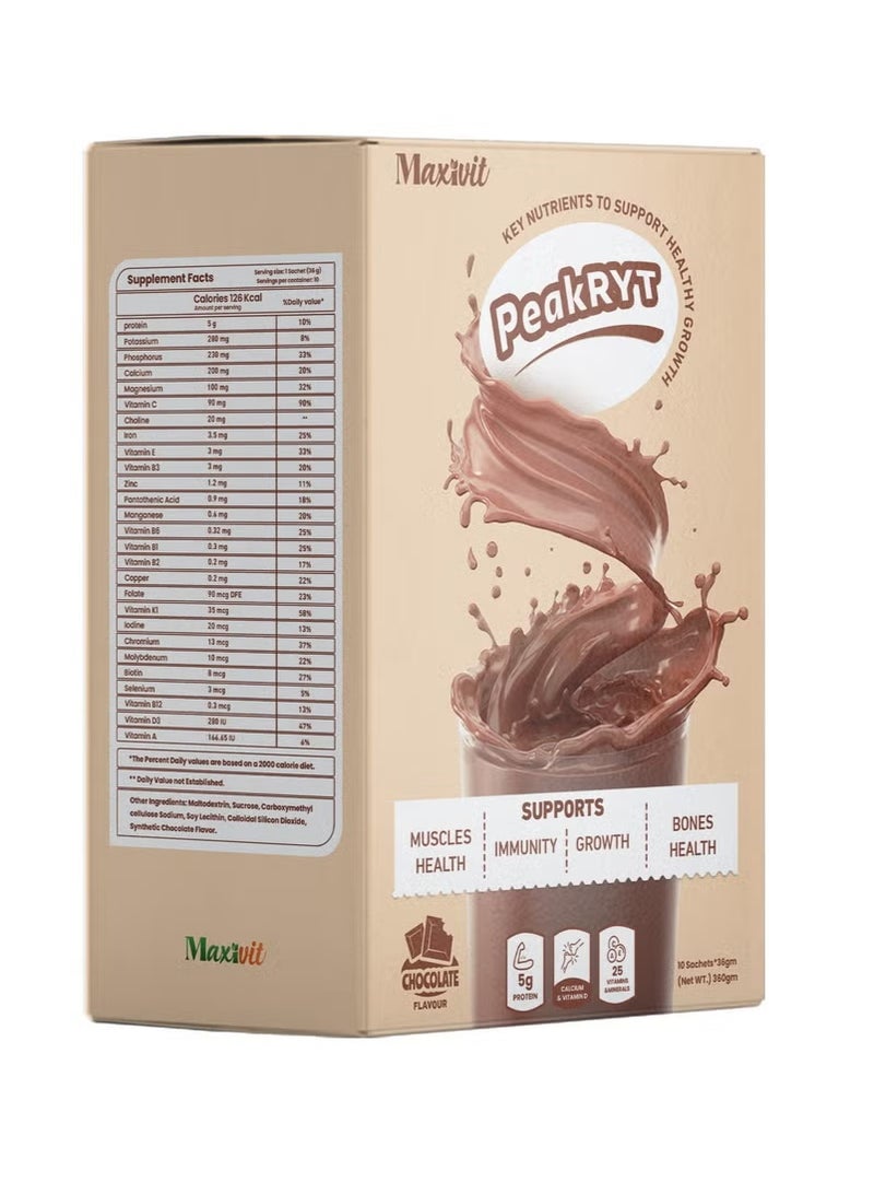 ماكسيفيت بيكريت - بنكهة الشوكولاتة مشروب لزيادة الوزن ، 5 غ بروتين، 25 فيتامين ومعادن، من سن 4 سنوات فما فوق - 10 اكياس (360 جرام) - Image 5