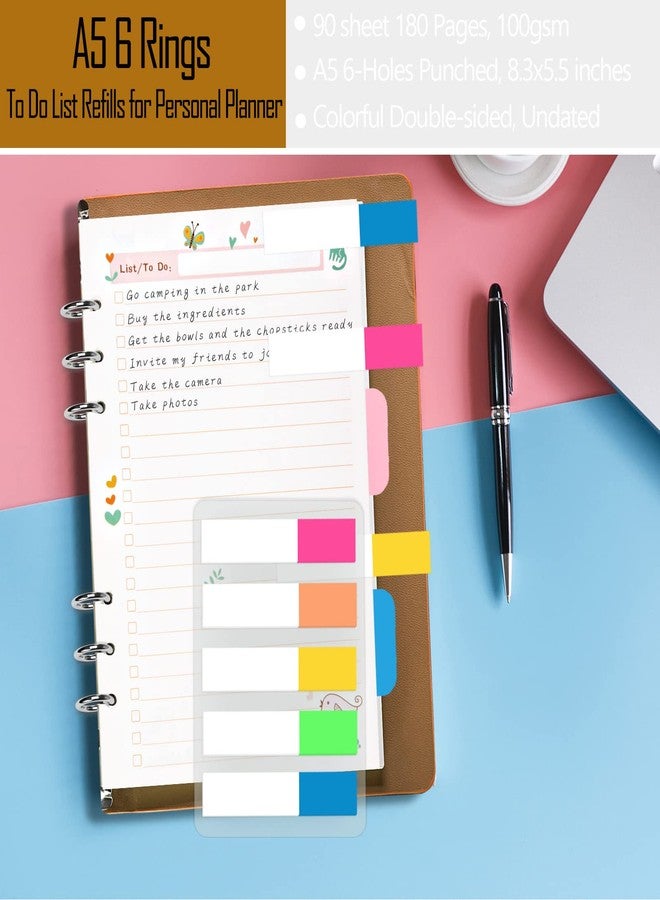 Rancco A5 Planner Inserts to Do List, 90 Pages Colorful 6-Ring Loose-leaf Planner Refills w/Binder Divider, Zipper Pouch, Ruler, Index Tab for Personal Journal, Filofax, Double-sided,Undated,5.5×8.3" - Image 4