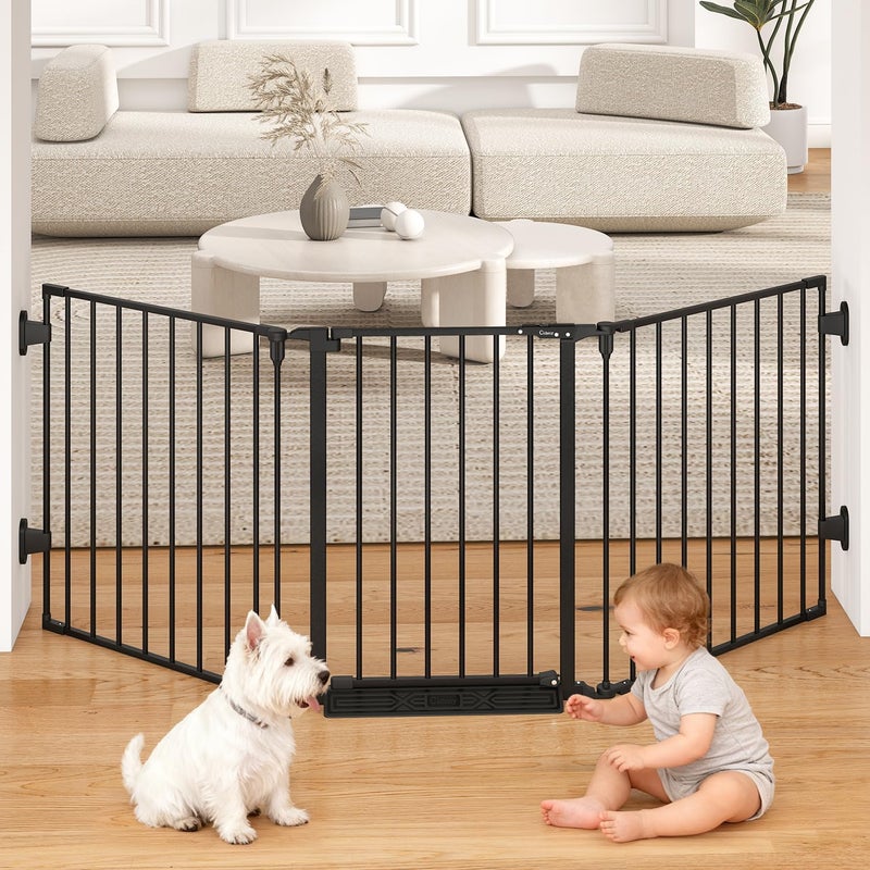 Cideny 78" Extra Wide Baby Gate, Dog Gates Indoor for Doorways Stairs, Essential Safety Gate for Child, Hardware Mounted Adjustable Pet Gate with Anti-Trip Pedal, 28'' Tall 3 Metal Panels Black - Image 1