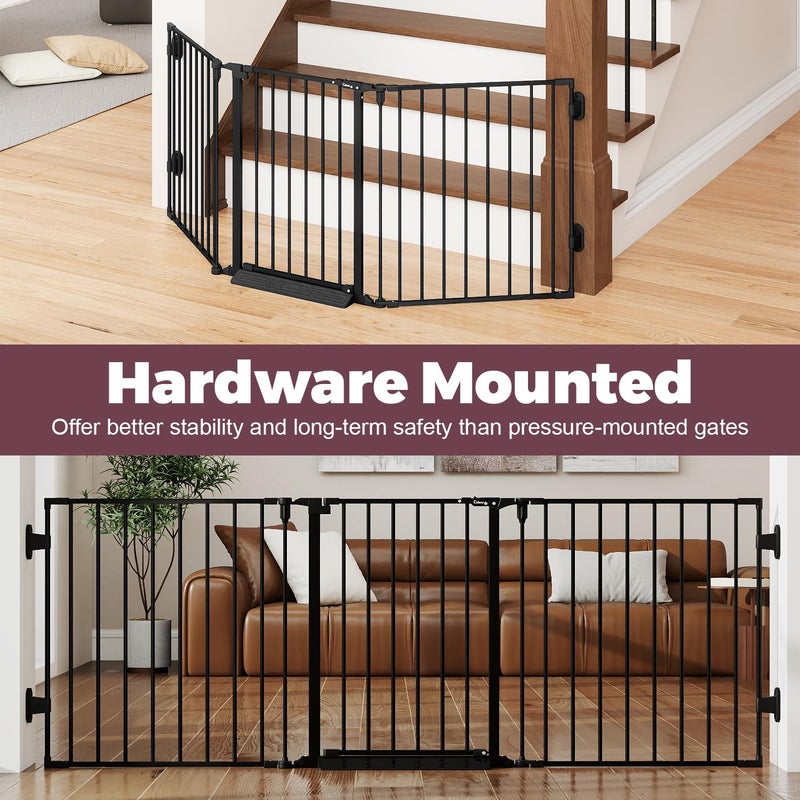 Cideny 78" Extra Wide Baby Gate, Dog Gates Indoor for Doorways Stairs, Essential Safety Gate for Child, Hardware Mounted Adjustable Pet Gate with Anti-Trip Pedal, 28'' Tall 3 Metal Panels Black - Image 2