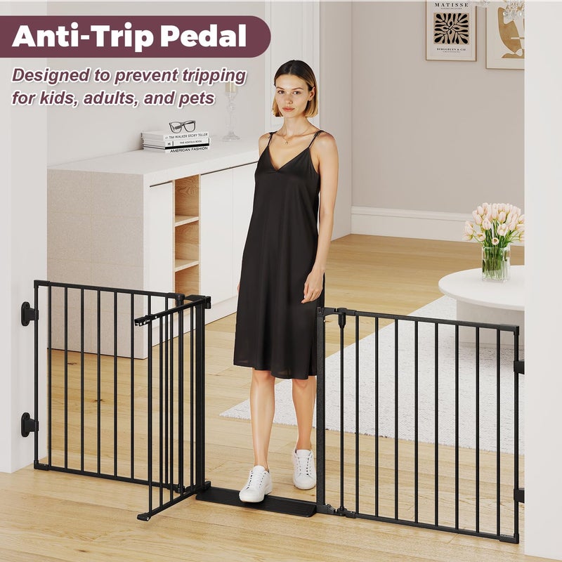 Cideny 78" Extra Wide Baby Gate, Dog Gates Indoor for Doorways Stairs, Essential Safety Gate for Child, Hardware Mounted Adjustable Pet Gate with Anti-Trip Pedal, 28'' Tall 3 Metal Panels Black - Image 4
