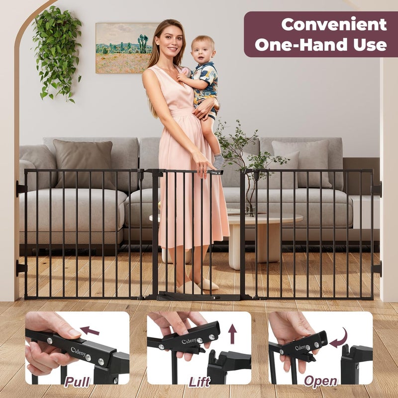 Cideny 78" Extra Wide Baby Gate, Dog Gates Indoor for Doorways Stairs, Essential Safety Gate for Child, Hardware Mounted Adjustable Pet Gate with Anti-Trip Pedal, 28'' Tall 3 Metal Panels Black - Image 3
