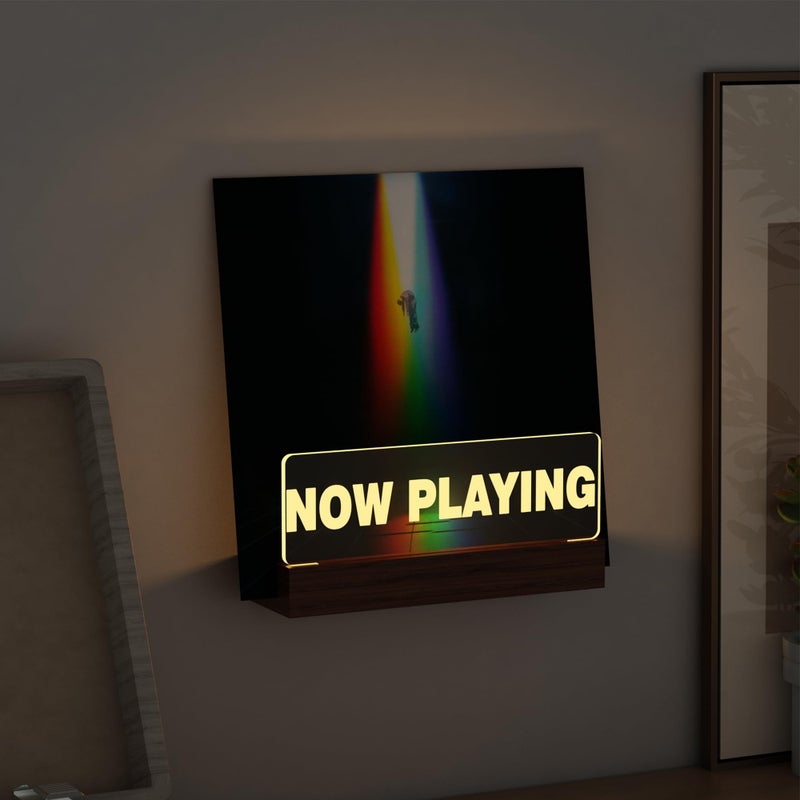 Ammonite Light up Now Playing Vinyl Record Stand Wall Mount Now Playing Record Player Stand Wooden Acrylic Holder for Vinyl Album Display Storage with Warm White Color Lights