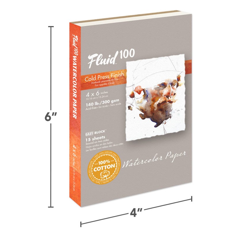 Speedball كتل ألوان مائية فلويد 100، 140 رطل (300 جرام لكل متر مربع) 100% قطن، لوح ضغط بارد للرسم بالألوان المائية والوسائط الرطبة مع ربط سهل، 4 × 6 بوصات، 15 ورقة - Image 2
