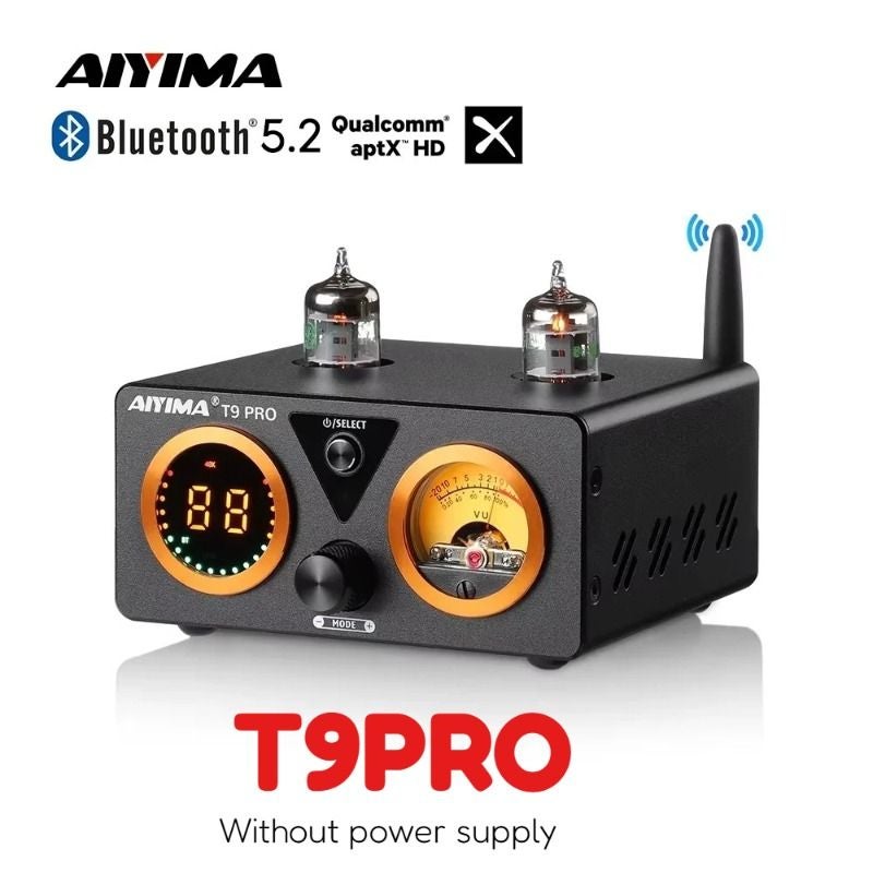 Aiyima T9 PRO HiFi Bluetooth 5.2 Tube Amplifier VU Meter Stereo Power Amp USB DAC Coax OPT Home Audio, Without Power - Image 1