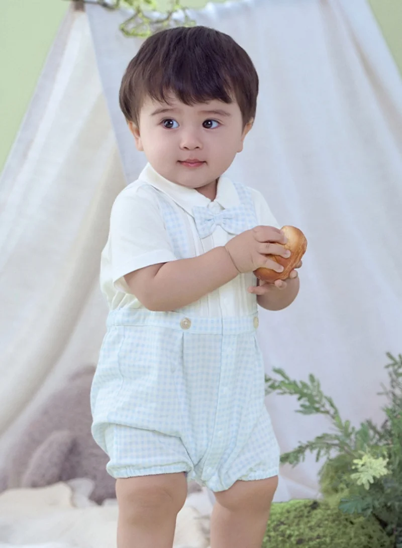 Dave & Bella Boys Cotton Gingham Romper with Bow Tie