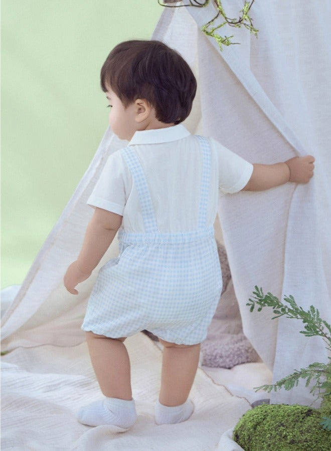 Dave & Bella Boys Cotton Gingham Romper with Bow Tie - Image 3