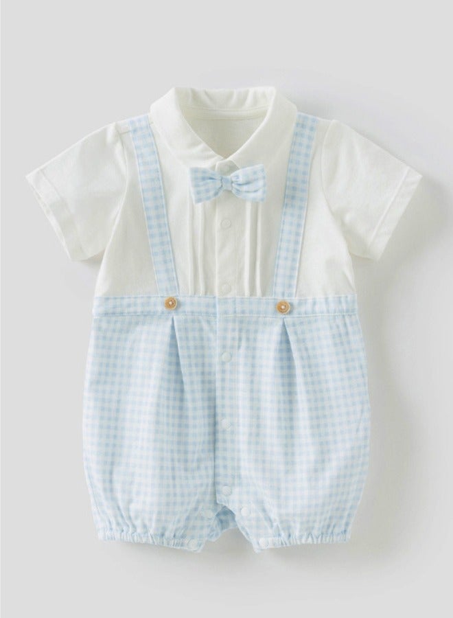 Dave & Bella Boys Cotton Gingham Romper with Bow Tie - Image 4