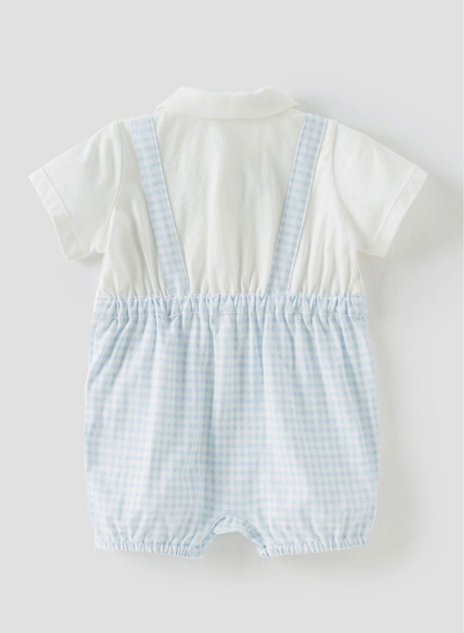 Dave & Bella Boys Cotton Gingham Romper with Bow Tie - Image 5