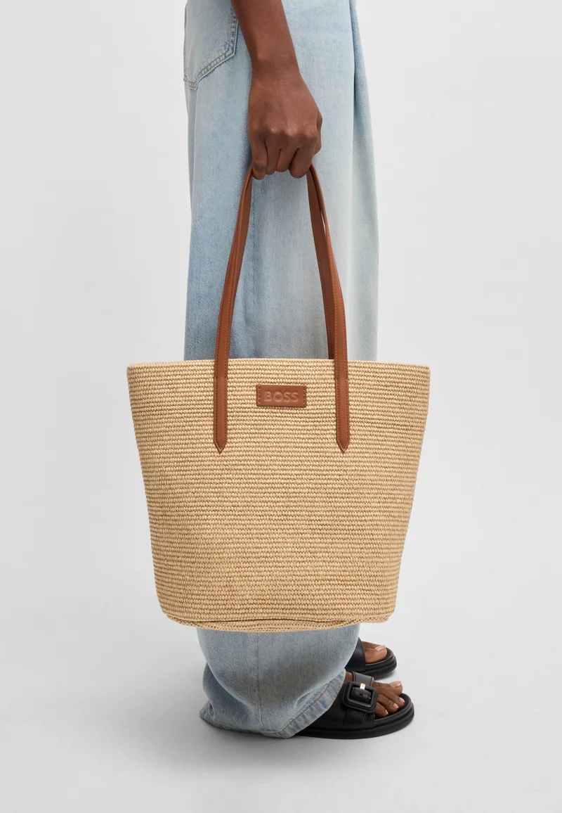 BOSS Natural Raffia tote bag with detachable pouch for Women | Best Price UAE