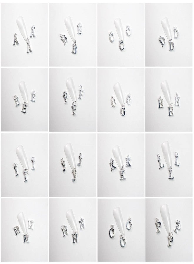 Vezocim زينة أظافر حروف فضية، 26 حرف من A-Z، لؤلؤة أظافر رينستون، تصميم لامع من سبائك الألمنيوم، مستلزمات أظافر ماسية معدنية لتزيين المانيكير للنساء، حرف يدوية لصنع المجوهرات - Image 5
