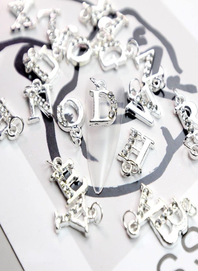 Vezocim زينة أظافر حروف فضية، 26 حرف من A-Z، لؤلؤة أظافر رينستون، تصميم لامع من سبائك الألمنيوم، مستلزمات أظافر ماسية معدنية لتزيين المانيكير للنساء، حرف يدوية لصنع المجوهرات - Image 3