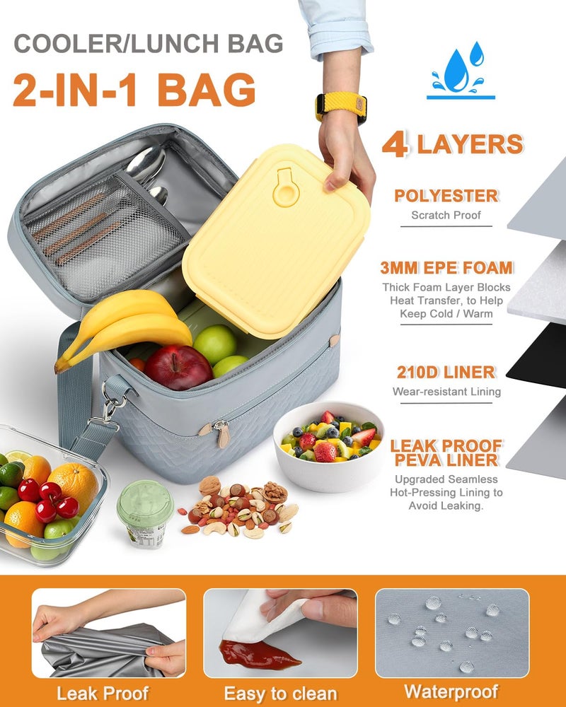 Capolo Lunch Box for Women Men Adults,Insulated Lunch Bag Leakproof Lunch Cooler Box with Removable Strap Cute Lunch Tote Bags Reusable Thermal Lunchbox for School Work Picnic(Small,Blue) - Image 5