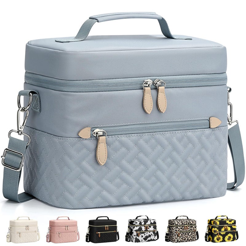 Capolo Lunch Box for Women Men Adults,Insulated Lunch Bag Leakproof Lunch Cooler Box with Removable Strap Cute Lunch Tote Bags Reusable Thermal Lunchbox for School Work Picnic(Small,Blue) - Image 1
