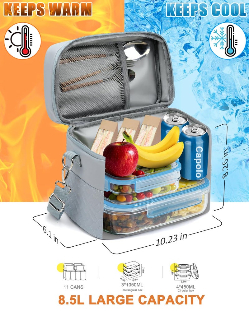 Capolo Lunch Box for Women Men Adults,Insulated Lunch Bag Leakproof Lunch Cooler Box with Removable Strap Cute Lunch Tote Bags Reusable Thermal Lunchbox for School Work Picnic(Small,Blue) - Image 4