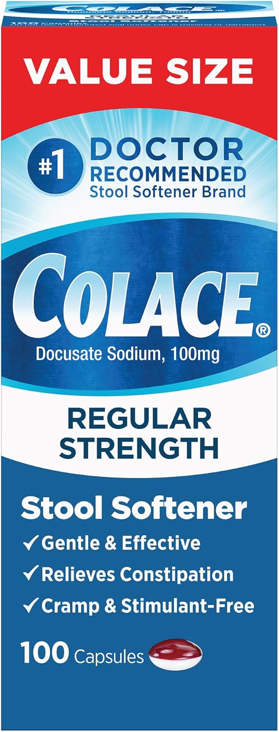 Colace Regular Strength Stool Softener 100 mg Capsules 100 Count Docusate Sodium StimulantFree for Gentle  Senokot Natural Vegetable Laxative Tablets with Senna Concentrate  100 ea - Image 2