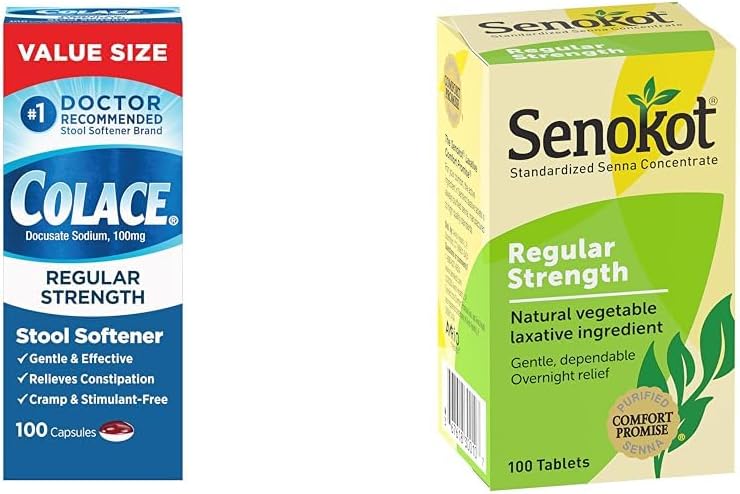 Colace Regular Strength Stool Softener 100 mg Capsules 100 Count Docusate Sodium StimulantFree for Gentle  Senokot Natural Vegetable Laxative Tablets with Senna Concentrate  100 ea - Image 1