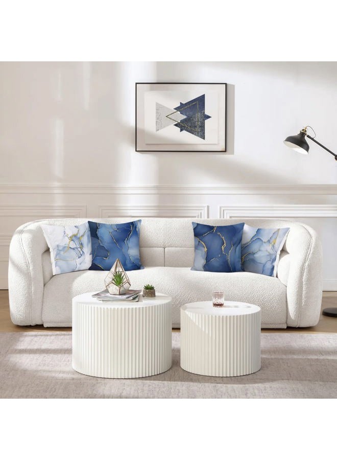 Bonhause Blue Marble Cushion Covers 45 x 45 cm Abstract Marble Blue and Gold Modern Decorative Throw Pillow Covers Pillowcases for Sofa Patio Home Decor Set of 4 - Image 3