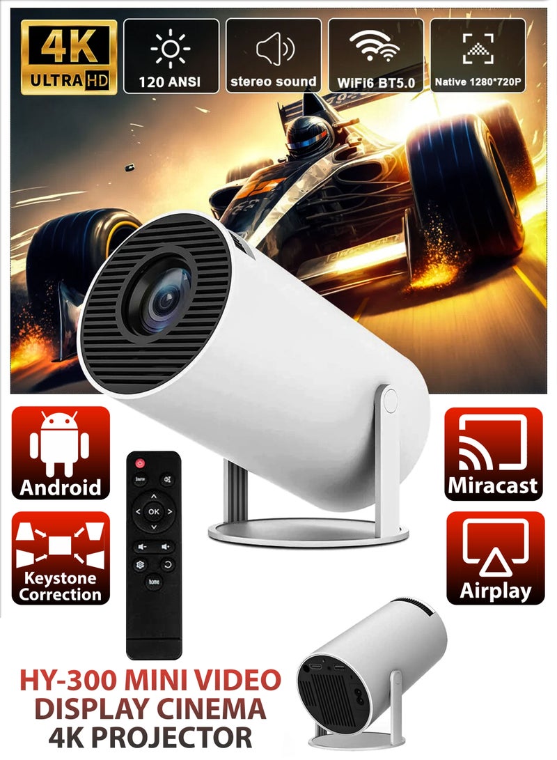 DBLEW HY300 Smart Projector 120ANSI Lumens HD Projection Android 11 Portable Mini Cinema 130 Inches Screen Display Lamp 4K Home Movie Theater Gaming Office Work Video Presentations 180 Degree Rotating Screen Mobile Phone Projection - Image 1
