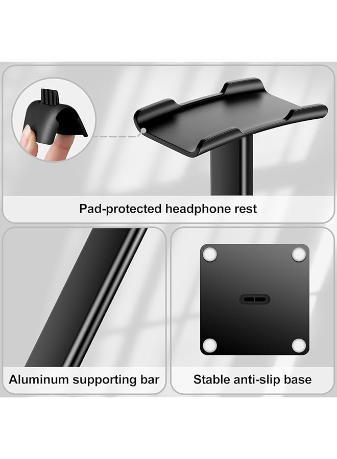Mumoo Bear Headphone Stand Headset Holder Earphone Stand With Aluminum Supporting Bar Flexible Headrest Abs Solid Base For All Headphones Size Black - Image 3