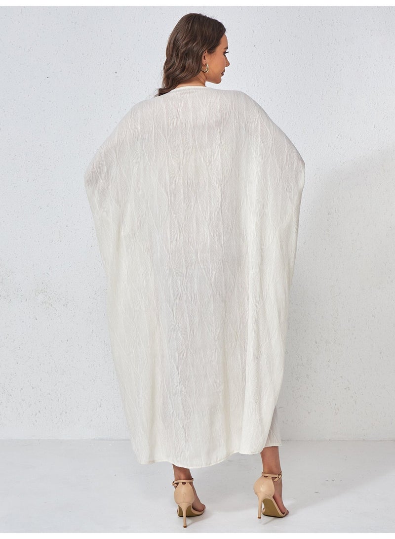 Kaiyuede Kaftan Abaya Wedding White Silver Sequin Floral Polyester Batwing Sleeve Feather Trim Full Coverage Party - Image 2