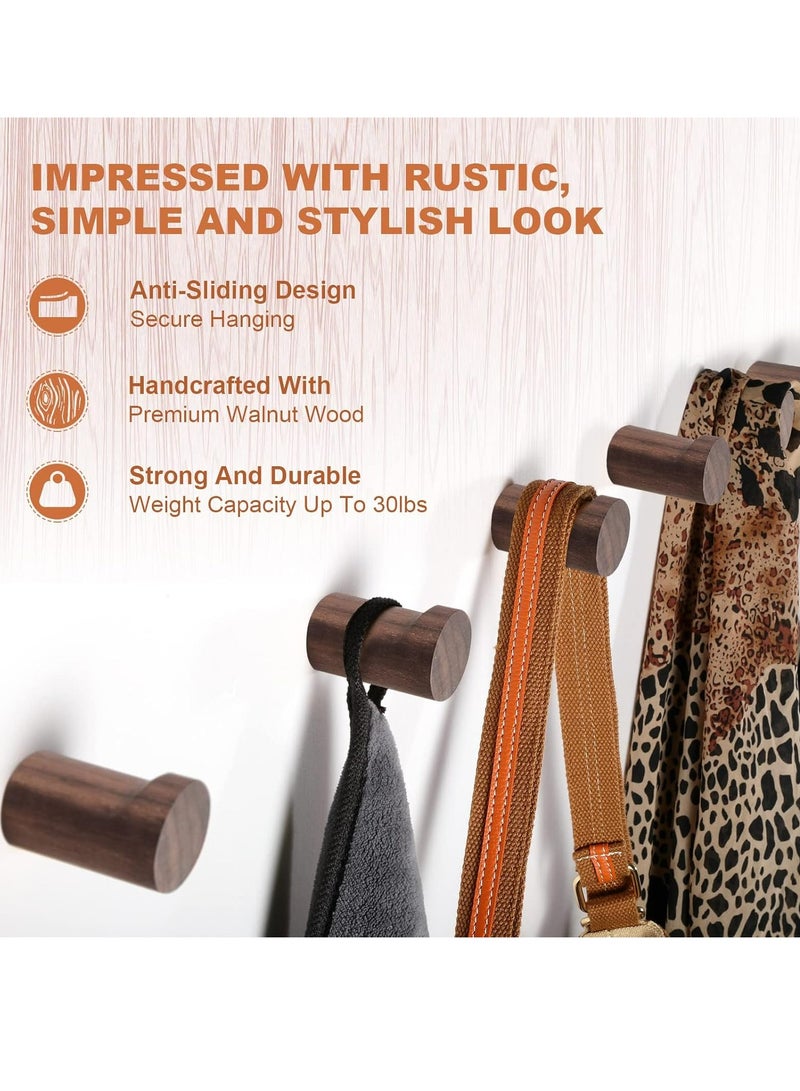 MIXDE 6 Pack Wooden Wall Hooks Wood Coat Hooks，Heavy Duty Hat Hanger Hooks for Hanging Towels, Clothes, Bags - Image 3