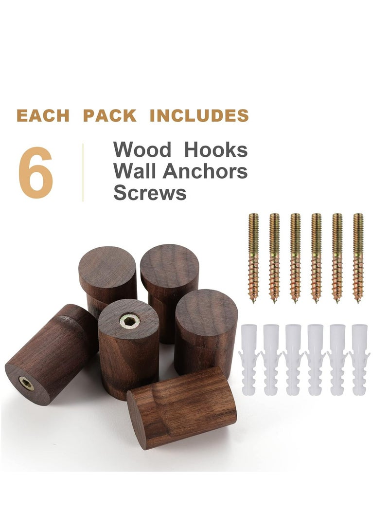 MIXDE 6 Pack Wooden Wall Hooks Wood Coat Hooks，Heavy Duty Hat Hanger Hooks for Hanging Towels, Clothes, Bags - Image 4