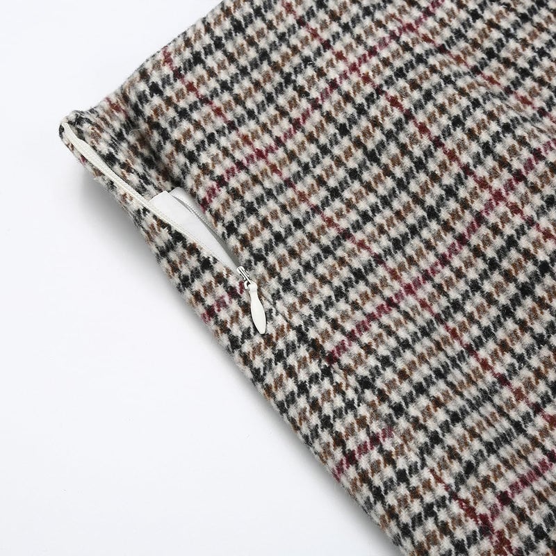 IDEALSANXUN Tweed Skirt for Women 2023 High Waisted Pencil Fall Winter Short Mini Plaid Skirts, Grid Multicolor, L - Image 3