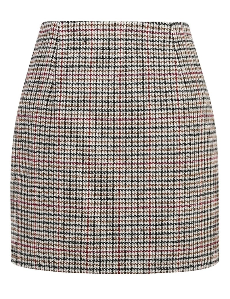 IDEALSANXUN Tweed Skirt for Women 2023 High Waisted Pencil Fall Winter Short Mini Plaid Skirts, Grid Multicolor, L - Image 2