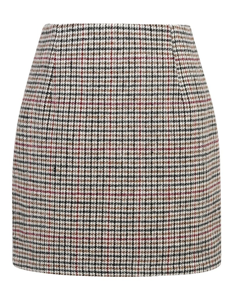 IDEALSANXUN Tweed Skirt for Women 2023 High Waisted Pencil Fall Winter Short Mini Plaid Skirts, Grid Multicolor, L - Image 1