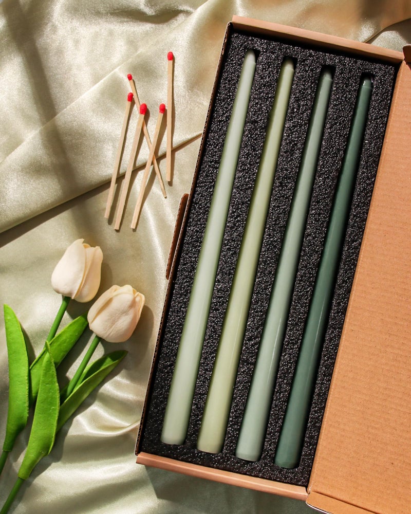 Viyffo 12 Inch Green Taper Candles Set of 4 Unscented Smokeless Long Tall Tapered Candles for Candlesticks Sticks Wedding Home Decor Dinner - Image 2