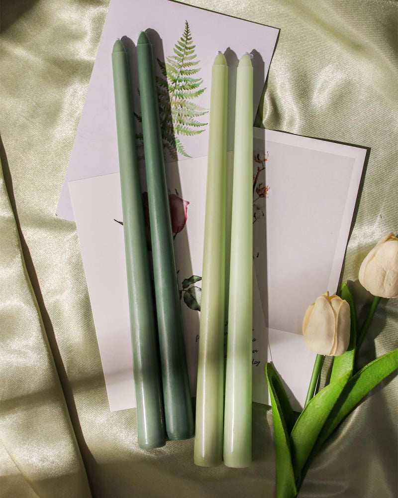 Viyffo 12 Inch Green Taper Candles Set of 4 Unscented Smokeless Long Tall Tapered Candles for Candlesticks Sticks Wedding Home Decor Dinner - Image 4