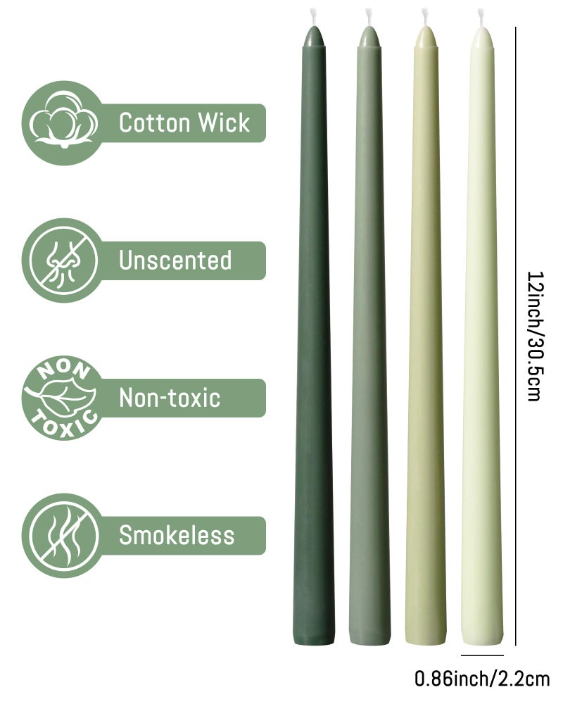Viyffo 12 Inch Green Taper Candles Set of 4 Unscented Smokeless Long Tall Tapered Candles for Candlesticks Sticks Wedding Home Decor Dinner - Image 5