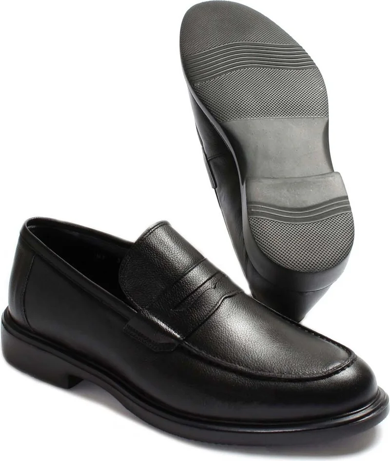 Fast Step Men's Genuine Leather Eva Sole Moccasin Shoes Laceless Classic Shoes Black 630ma308