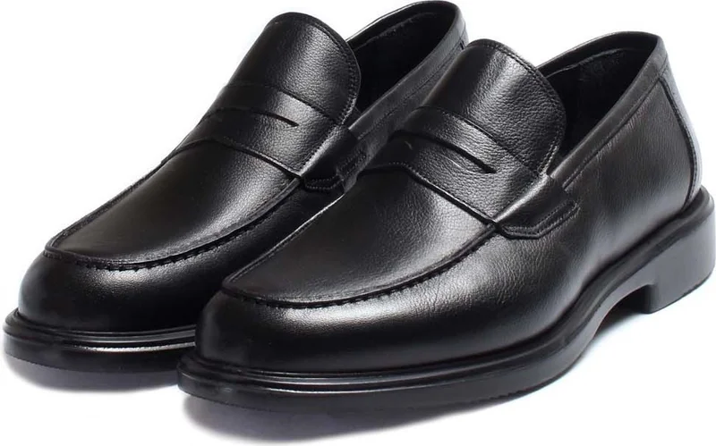 Fast Step Men's Genuine Leather Eva Sole Moccasin Shoes Laceless Classic Shoes Black 630ma308