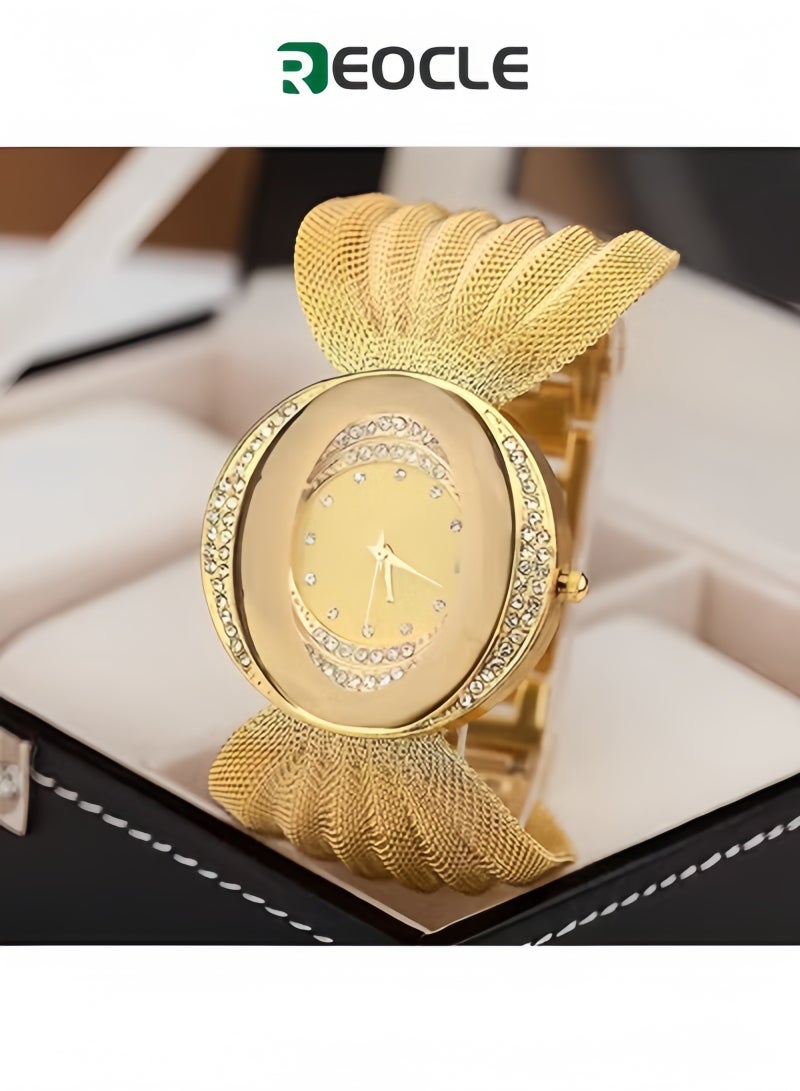 REOCLE Women's Diamond Watch Fashion exquisite watch Bangle Watch with Butterfly Mesh Stainless Steel Strap & Diamond-set Round Dial Dress Watch - Image 1
