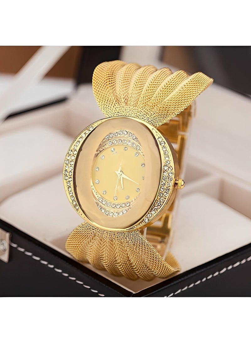 REOCLE Women's Diamond Watch Fashion exquisite watch Bangle Watch with Butterfly Mesh Stainless Steel Strap & Diamond-set Round Dial Dress Watch - Image 2