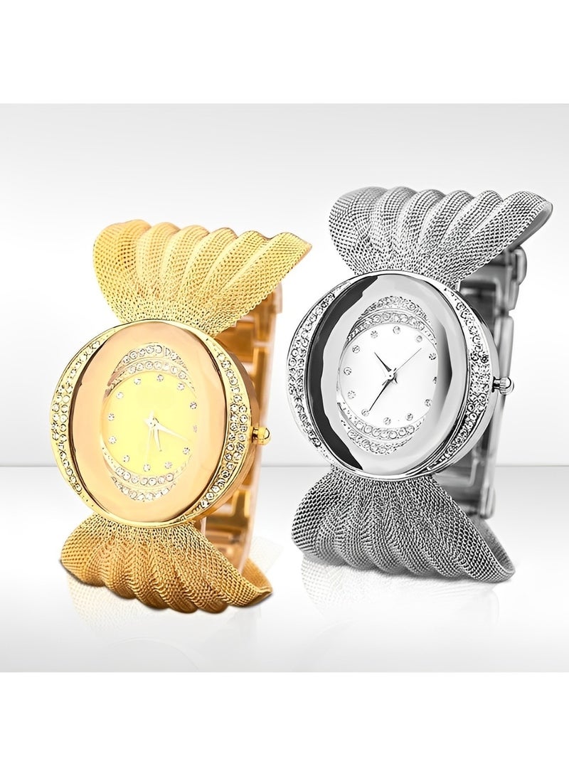 REOCLE Women's Diamond Watch Fashion exquisite watch Bangle Watch with Butterfly Mesh Stainless Steel Strap & Diamond-set Round Dial Dress Watch - Image 3