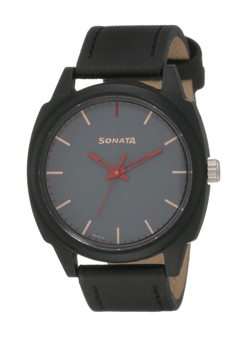 Sonata Volt Water Resistant, Black Dial Analog Watch For Men
