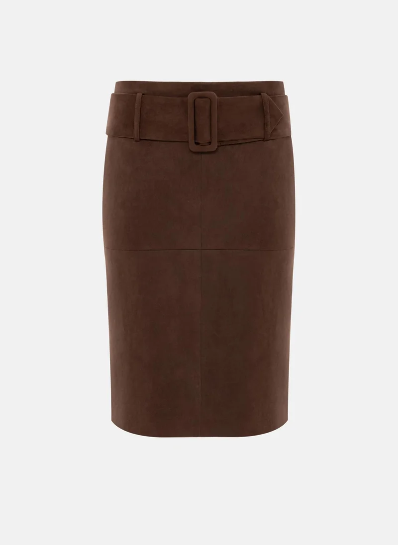 Lichi Knee-length eco-suede skirt with a wide belt