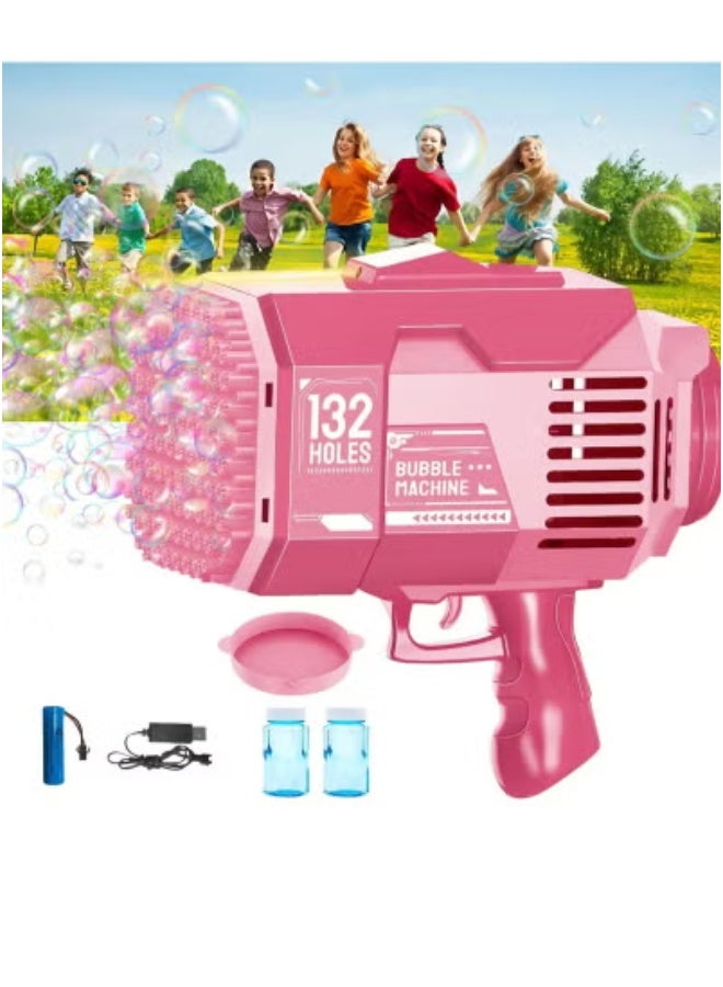 TIGER 132-Hole Gatling Bubble Gun with Colorful LED Lights – Electric Automatic Bubble Launcher with Bubble Liquid Included – High-Power Bubble Machine for Kids & Adults – Perfect for Garden Play, Birthday Parties, Weddings & Indoor/Outdoor Fun – Pink Bubble Blaster Toy - Image 1