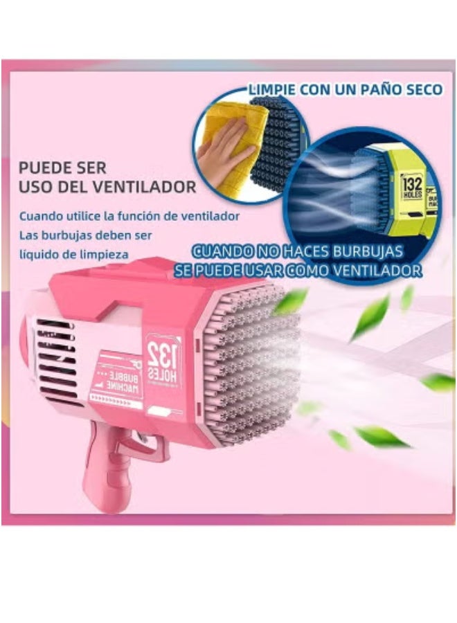 TIGER 132-Hole Gatling Bubble Gun with Colorful LED Lights – Electric Automatic Bubble Launcher with Bubble Liquid Included – High-Power Bubble Machine for Kids & Adults – Perfect for Garden Play, Birthday Parties, Weddings & Indoor/Outdoor Fun – Pink Bubble Blaster Toy - Image 2