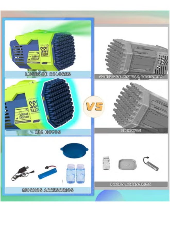 TIGER 132-Hole Gatling Bubble Gun with Colorful LED Lights – Electric Automatic Bubble Launcher with Bubble Liquid Included – High-Power Bubble Machine for Kids & Adults – Perfect for Garden Play, Birthday Parties, Weddings & Indoor/Outdoor Fun – Pink Bubble Blaster Toy - Image 3