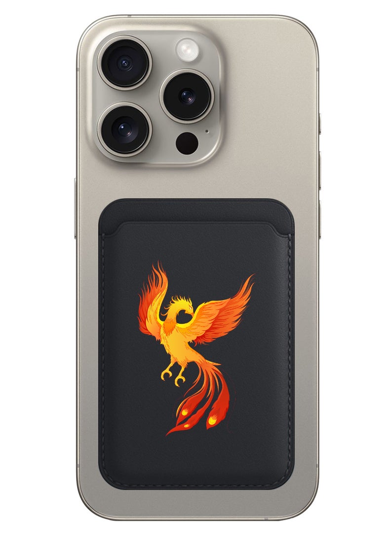 Theodor Magnetic Wallet, Compatible with MagSafe Wallet, for iPhone Wallet, for iPhone 16/15/14/13/12 Series, Not for iPhone 13/12 mini, 3 Card Holder, Vegan Leather, Black - Phoeniox bird flying - Image 1