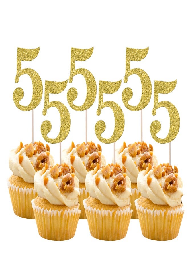 Rsstarxi 36 Pack 5th Birthday Cupcake Toppers Gold Glitter Number 5 Cupcake Picks Fifth Birthday Cake Decorations for Cheers to 5 Years Baby Shower Anniversary Party Decorations - Image 1