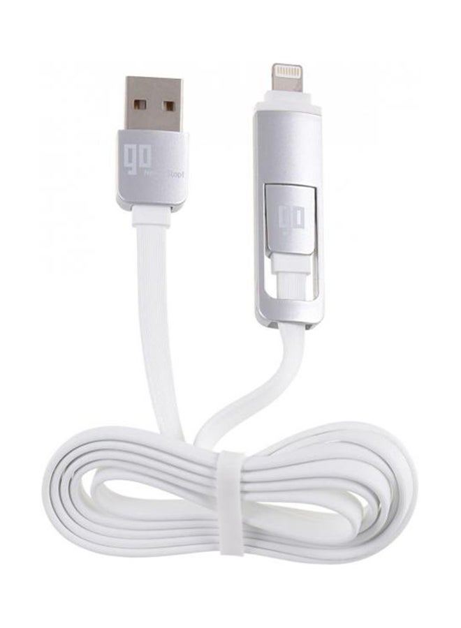 GO MicroUSB And Lightning 2 in 1 Cable 2.4A Silver/White - Image 1