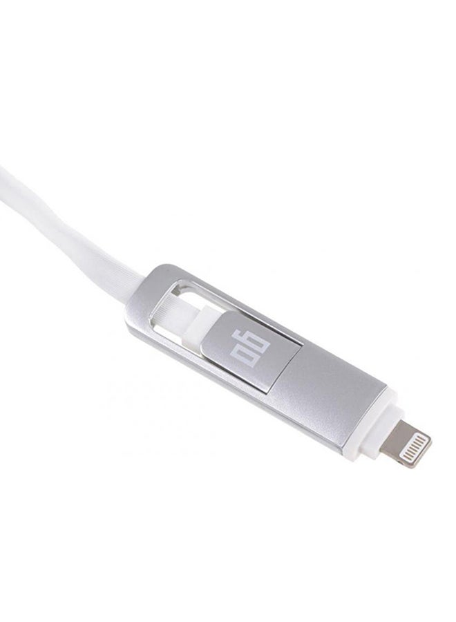 GO MicroUSB And Lightning 2 in 1 Cable 2.4A Silver/White - Image 2