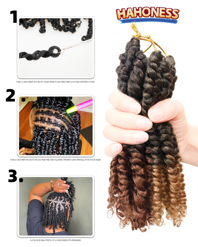 hahoness 6 Inches 9 Packs Passion Twist Crochet Hair-Mixed Color Combo Pack(7 packs 1B+1 pack T1B/27+1 pack T1B/30),Pre-twisted/ Looped Super Soft & Bouncy Synthetic Braided Hair Extensions For Black Women and Kids(1B+T27+T30) - Image 4